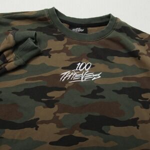 100 Thieves Sweater Mens Medium Camouflage Crewneck Sweatshirt